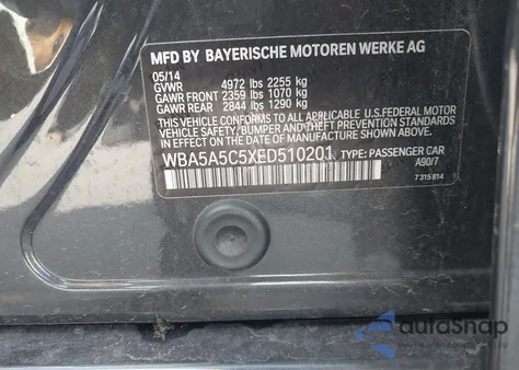 2014 BMW 528I z USA, uszkodzony, nr VIN WBA5A5C5XED510201